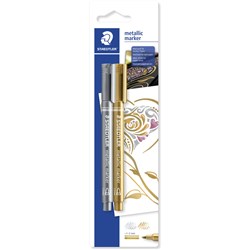 STAEDTLER 8323 METALLIC MARKER BULLET 1-2MM SILVER & GOLD PACK OF 2