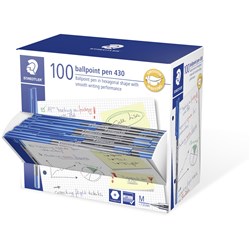 STAEDTLER 430 STICK BALLPOINT PENS MEDIUM 1MM BLUE BOX OF 100