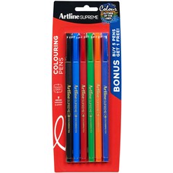 ARTLINE SUPREME FINELINER PEN 0.6MM ASSORTED COLOURS PACK OF 6