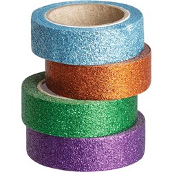 ZART WASHI GLITTER TAPE 15MMX2.7M ASSORTED COLOURS PACK OF 8