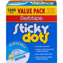 SELLOTAPE STICKY DOTS VALUE PACK 10MM REMOVABLE ADHESIVE CLEAR PACK OF 1600