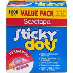 SELLOTAPE STICKY DOTS VALUE PACK 10MM PERMANENT ADHESIVE CLEAR PACK OF 1600