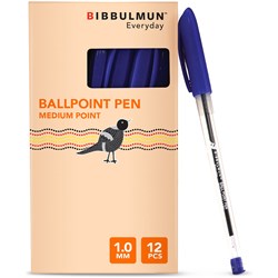 BIBBULMUN BALLPOINT PEN MEDIUM 1MM BLUE PACK OF 12