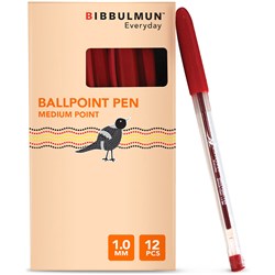 BIBBULMUN BALLPOINT PEN MEDIUM 1MM RED PACK OF 12