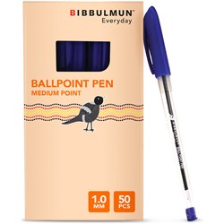 BIBBULMUN BALLPOINT PEN MEDIUM 1MM BLUE PACK OF 50
