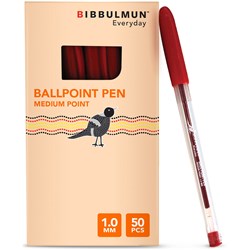 BIBBULMUN BALLPOINT PEN MEDIUM 1MM RED PACK OF 50
