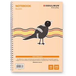 BIBBULMUN SPIRAL NOTEBOOK A4 RULED 7MM SIDE BOUND 240 PAGE