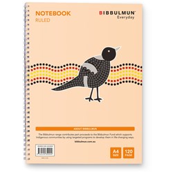 BIBBULMUN SPIRAL NOTEBOOK A4 RULED 7MM SIDE BOUND 120 PAGE