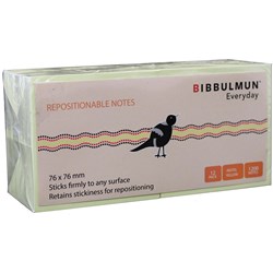 BIBBULMUN STICKY NOTES 76X76MM YELLOW 100 SHEETS PAD PACK OF 12
