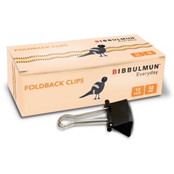 BIBBULMUN FOLDBACK CLIP 32MM BOX OF 12