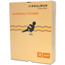 BIBBULMUN MANILLA FOLDERS A4 BUFF BOX OF 100