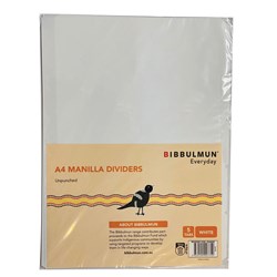 BIBBULMUN MANILLA DIVIDER A4 5 TAB UNPUNCHED PLAIN WHITE