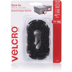 VELCRO BRAND STICK ON HOOK & LOOP 22MM 40 DOTS BLACK
