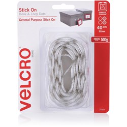 VELCRO BRAND STICK ON HOOK & LOOP 22MM 40 DOTS WHITE