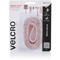 VELCRO BRAND HEAVY DUTY HOOK & LOOP 25MM X 1M TAPE WHITE