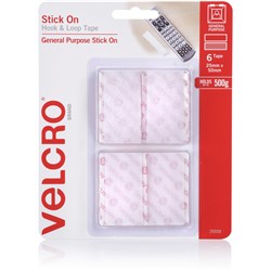 VELCRO BRAND STICK ON HOOK & LOOP 25MM X 50MM TAPE PACK OF 6