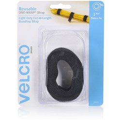 VELCRO BRAND REUSABLE LIGHT DUTY ONE WRAP 25MM X 2M BUNDLING STRAP BLACK