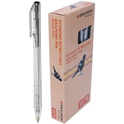 BIBBULMUN RETRACTABLE BALLPOINT ECONOMY PEN MEDIUM 1MM BLACK PACK OF 12