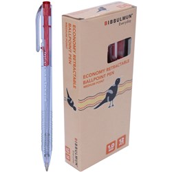 BIBBULMUN RETRACTABLE BALLPOINT ECONOMY PEN MEDIUM 1MM RED PACK OF 12