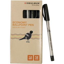 BIBBULMUN BALLPOINT PEN ECONOMY MEDIUM 1MM BLACK PACK OF 12