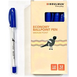 BIBBULMUN BALLPOINT PEN ECONOMY MEDIUM 1MM BLUE PACK OF 12