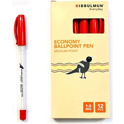 BIBBULMUN BALLPOINT PEN ECONOMY MEDIUM 1MM RED PACK OF 12